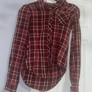 size women's XS Red and white Obey Propaganda flannel top, long sleeve shirt